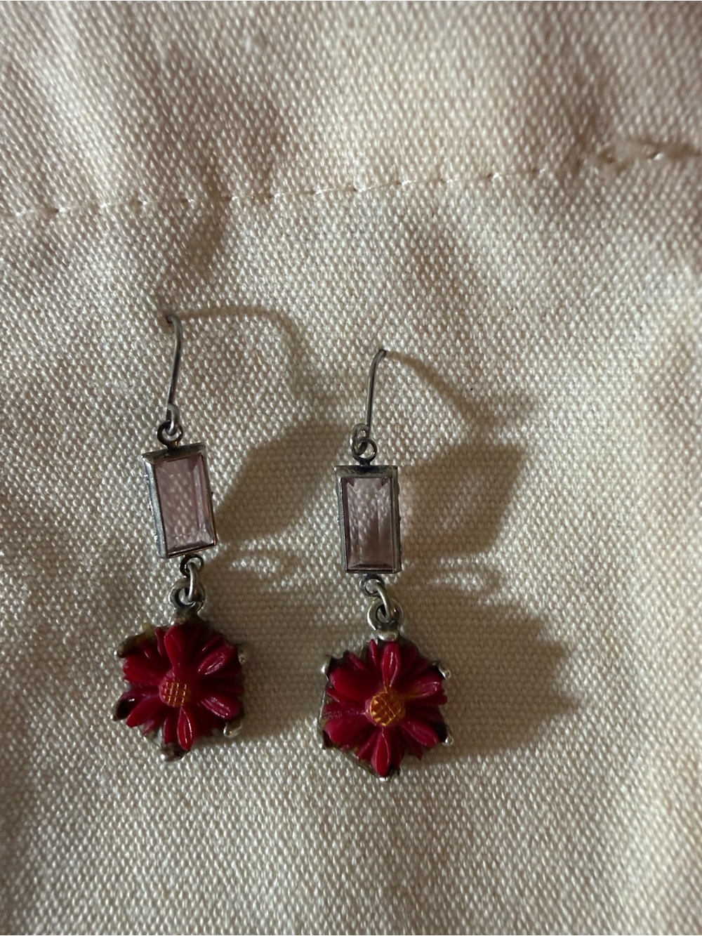 Custom Morganite Stone and Red Flower Drop Earrings